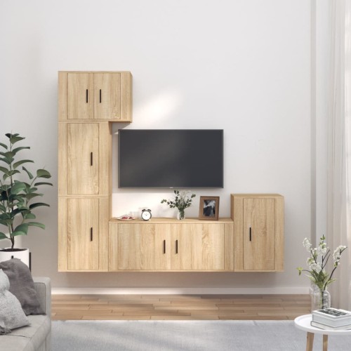 Set di Mobili Porta TV 5 pz Rovere Sonoma in Legno Multistrato