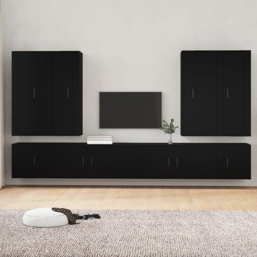 Set Mobili Porta TV 8pz Nero in Legno Multistrato