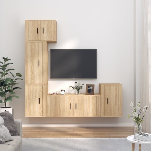 Set di Mobili Porta TV 5 pz Rovere Sonoma in Legno Multistrato