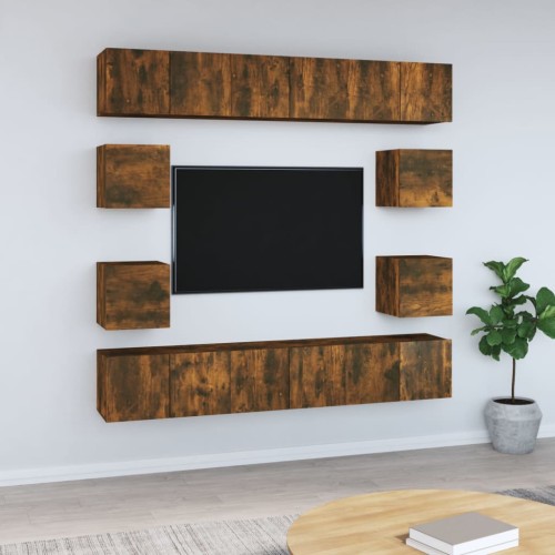 Set Mobili Porta TV 10 pz Rovere Fumo in Legno Multistrato