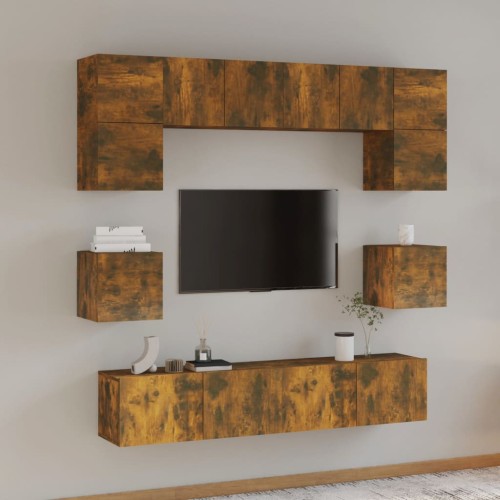 Set Mobili Porta TV 8pz Rovere Fumo in Legno Multistrato