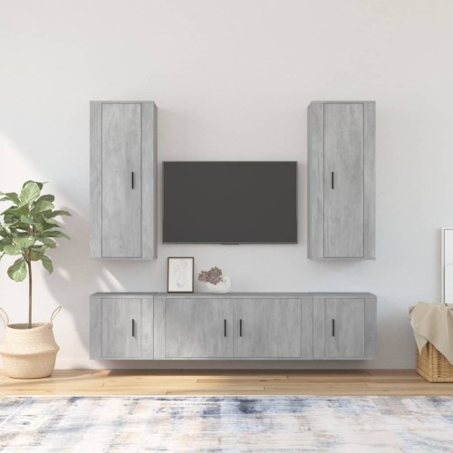 Set di Mobili Porta TV 5 pz Grigio Cemento in Legno Multistrato