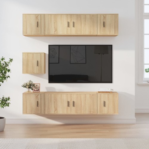 Set di Mobili Porta TV 7 pz Rovere Sonoma in Legno Multistrato