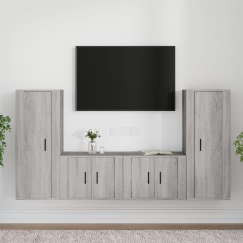 Set di Mobili Porta TV 4 pz Grigio Sonoma in Legno Multistrato