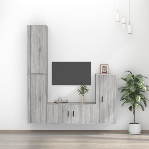 Set di Mobili Porta TV 4 pz Grigio Sonoma in Legno Multistrato