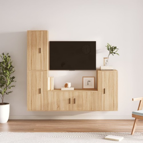 Set di Mobili Porta TV 4 pz Rovere Sonoma in Legno Multistrato