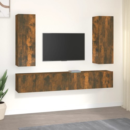 Set di Mobili Porta TV 5 pz Rovere Fumo in Legno Multistrato