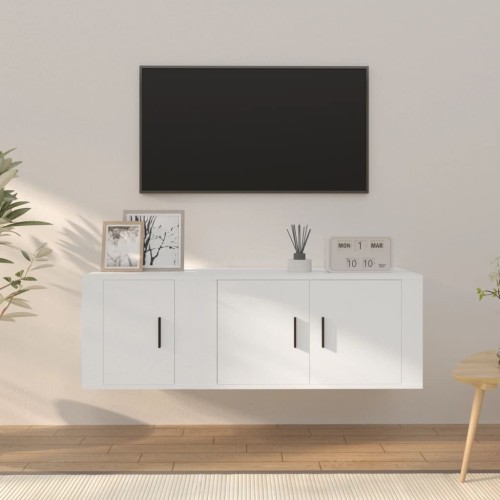 Set di Mobili Porta TV 2 pz Bianco in Legno Multistrato