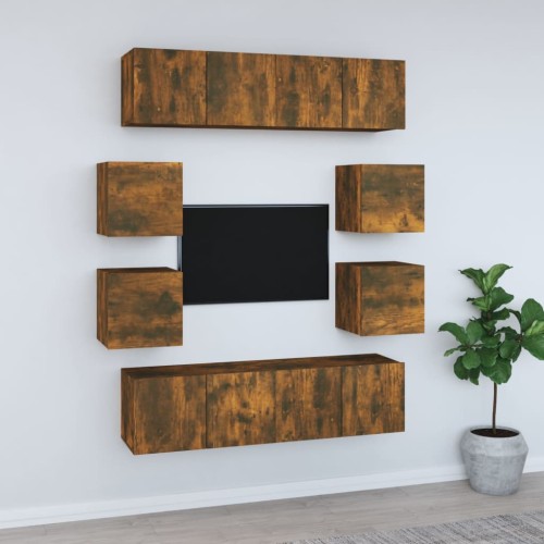 Set Mobili Porta TV 8 pz Rovere Fumo in Legno Multistrato