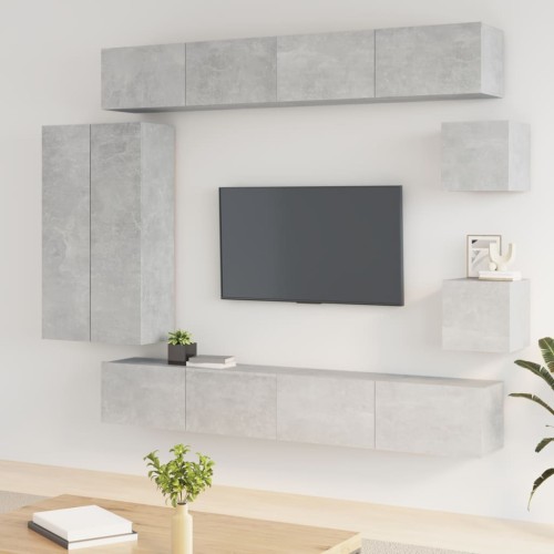 Set Mobili Porta TV 8pz Grigio Cemento in Legno Multistrato