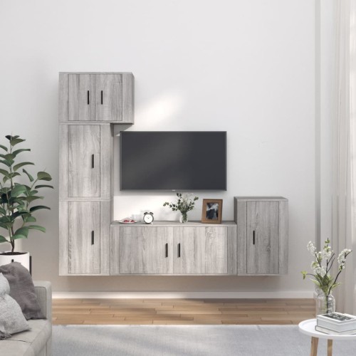 Set di Mobili Porta TV 5 pz Grigio Sonoma in Legno Multistrato