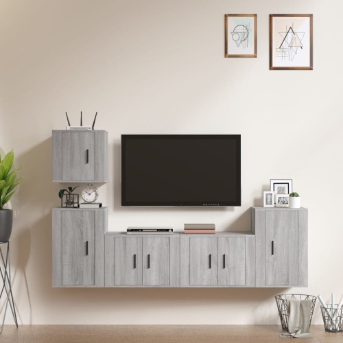 Set di Mobili Porta TV 5 pz Grigio Sonoma in Legno Multistrato