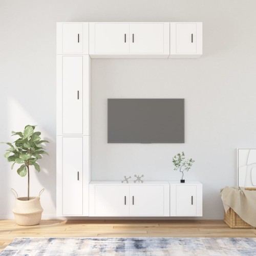 Set di Mobili Porta TV 7 pz Bianco in Legno Multistrato