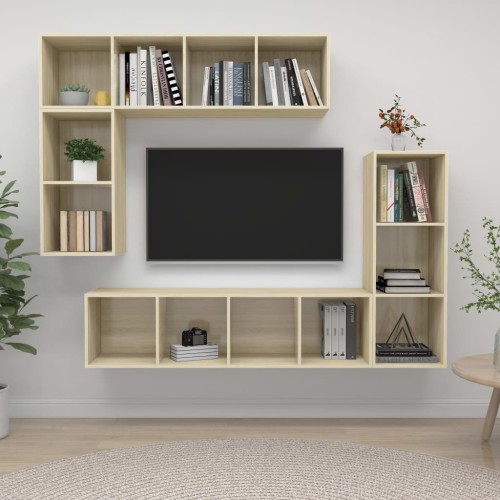 Set di Mobili Porta TV 4 pz Rovere Sonoma in Legno Multistrato