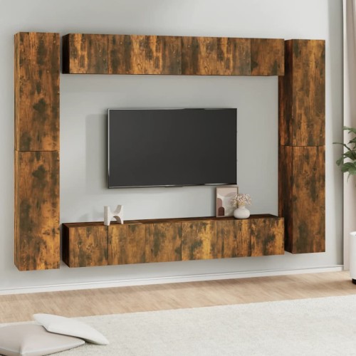 Set Mobili Porta TV 10 pz Rovere Fumo in Legno Multistrato