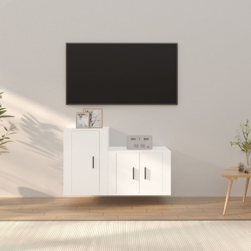 Set di Mobili Porta TV 2 pz Bianco in Legno Multistrato