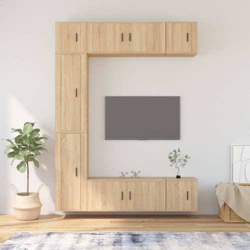 Set di Mobili Porta TV 7 pz Rovere Sonoma in Legno Multistrato