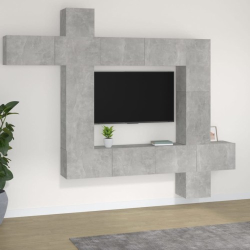 Set di Mobili Porta TV 9 pz Grigio Cemento in Legno Multistrato