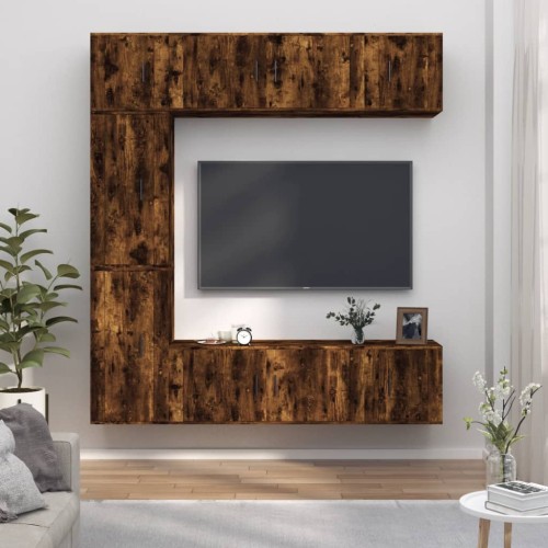 Set di Mobili Porta TV 7 pz Rovere Fumo in Legno Multistrato