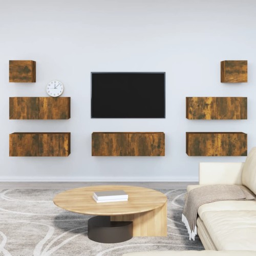 Set di Mobili Porta TV 7 pz Rovere Fumo in Legno Multistrato