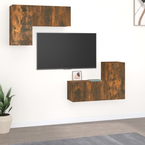 Set di Mobili Porta TV 4 pz Rovere Fumo in Legno Multistrato