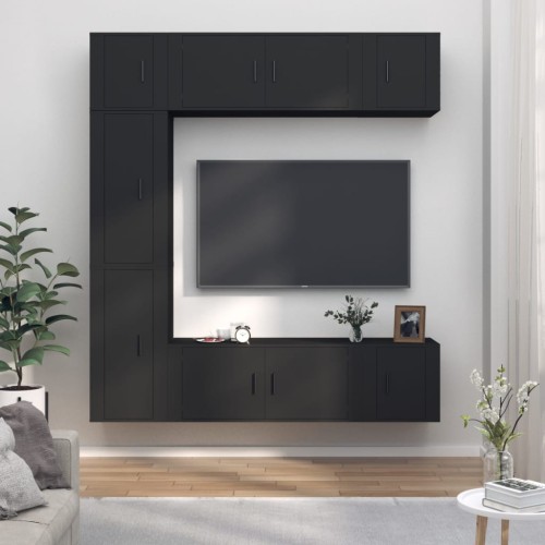 Set di Mobili Porta TV 7 pz Nero in Legno Multistrato