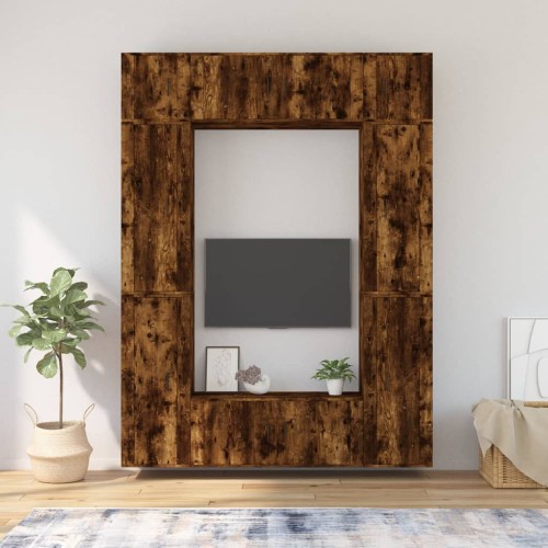 Set Mobili Porta TV 8 pz Rovere Fumo in Legno Multistrato