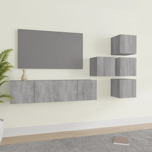 Set di Mobili Porta TV 6 pz Grigio Sonoma in Legno Multistrato