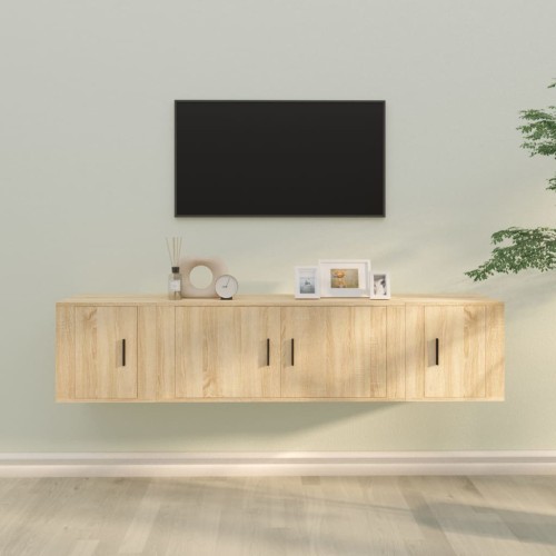 Set di Mobili Porta TV 3 pz Rovere Sonoma in Legno Multistrato