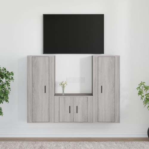 Set Mobili Porta TV 3 pz Grigio Sonoma in Legno Multistrato