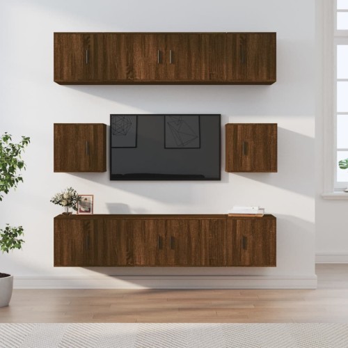 Set Mobili Porta TV 8pz Rovere Marrone in Legno Multistrato