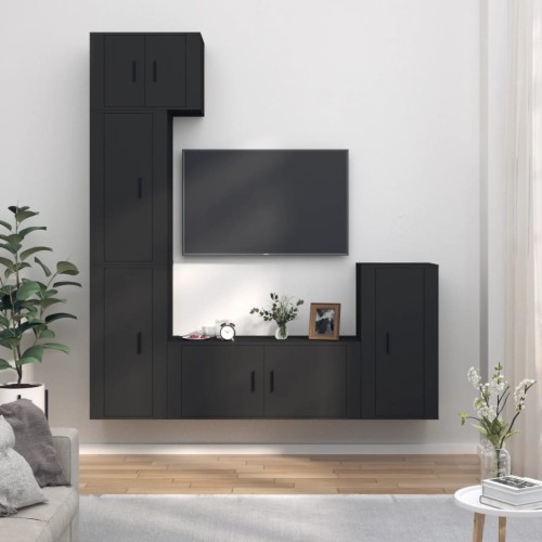 Set di Mobili Porta TV 5 pz Nero in Legno Multistrato