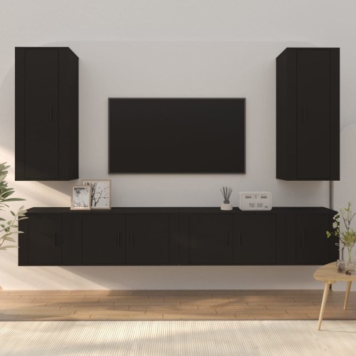 Set Mobili Porta TV 6 pz Nero in Legno Multistrato