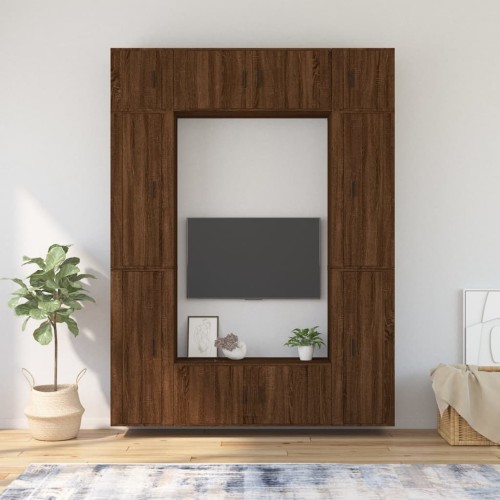 Set Mobili Porta TV 8pz Rovere Marrone in Legno Multistrato