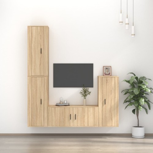 Set di Mobili Porta TV 4 pz Rovere Sonoma in Legno Multistrato