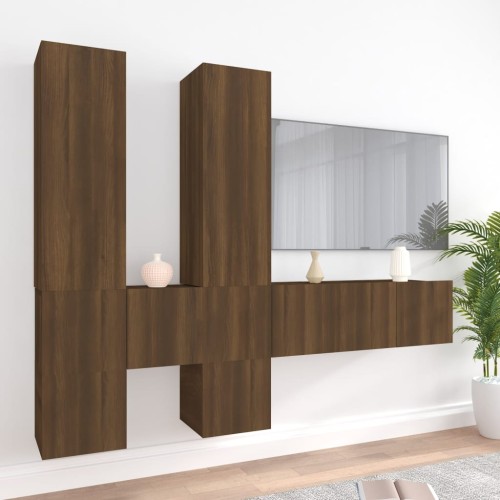 Set Mobili Porta TV 7 pz Rovere Marrone in Legno Multistrato