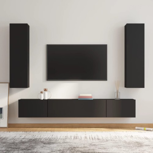 Set Mobili Porta TV 4 pz Nero in Legno Multistrato