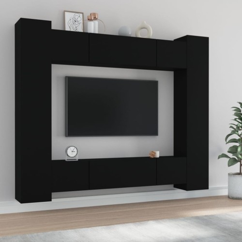 Set Mobili Porta TV 8pz Nero in Legno Multistrato