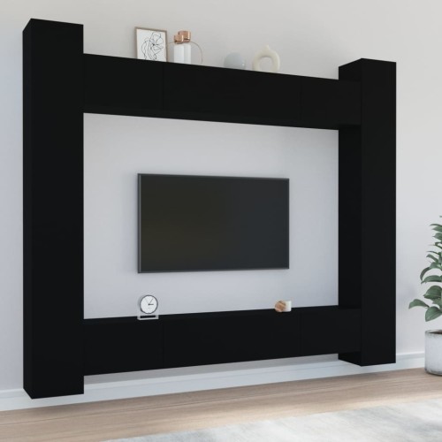 Set Mobili Porta TV 8pz Nero in Legno Multistrato