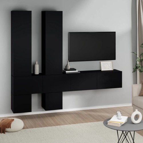 Mobile Porta TV a Parete Nero in Legno Multistrato