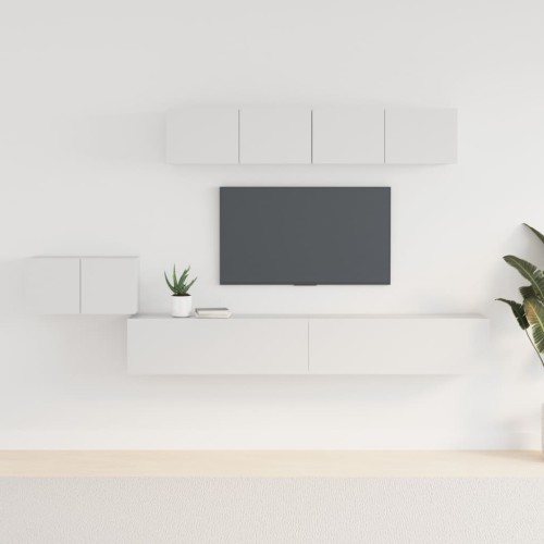 Set di Mobili Porta TV 5 pz Bianco in Legno Multistrato