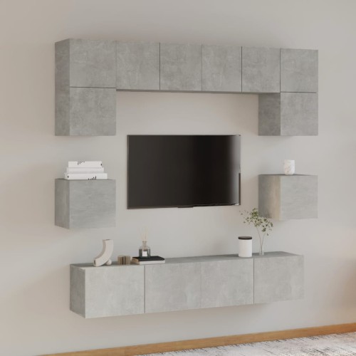 Set Mobili Porta TV 8pz Grigio Cemento in Legno Multistrato