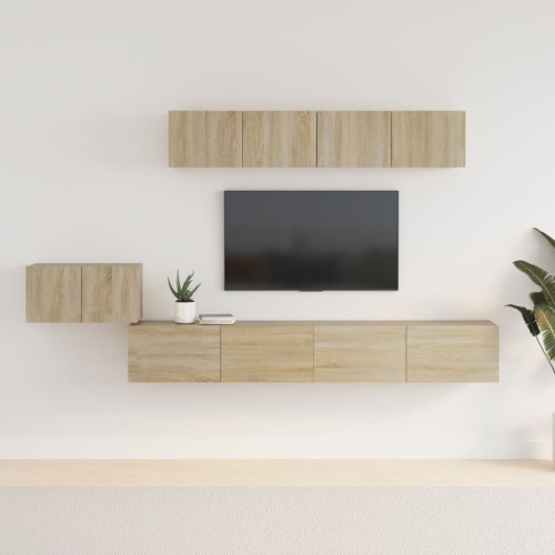 Set di Mobili Porta TV 5 pz Rovere Sonoma in Legno Multistrato