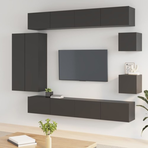 Set Mobili Porta TV 8pz Nero in Legno Multistrato