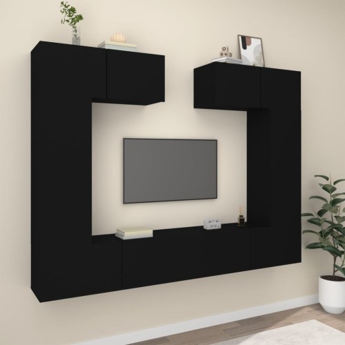 Set Mobili Porta TV 6 pz Nero in Legno Multistrato