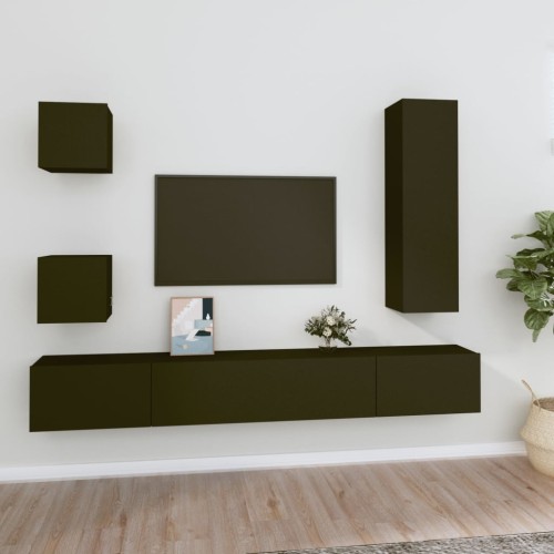 Set di Mobili Porta TV 5 pz Nero in Legno Multistrato