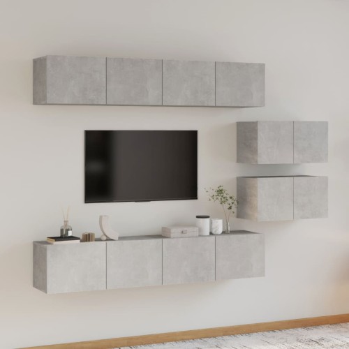 Set di Mobili Porta TV 6 pz Grigio Cemento in Legno Multistrato