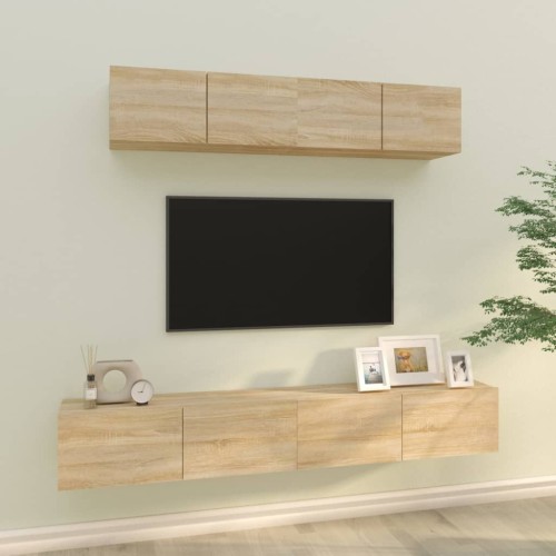 Set di Mobili Porta TV 4 pz Rovere Sonoma in Legno Multistrato