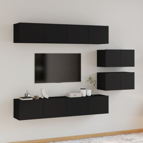 Set Mobili Porta TV 6 pz Nero in Legno Multistrato