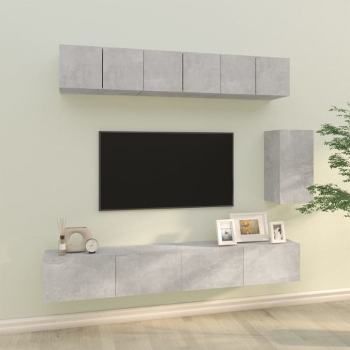 Set di Mobili Porta TV 6 pz Grigio Cemento in Legno Multistrato